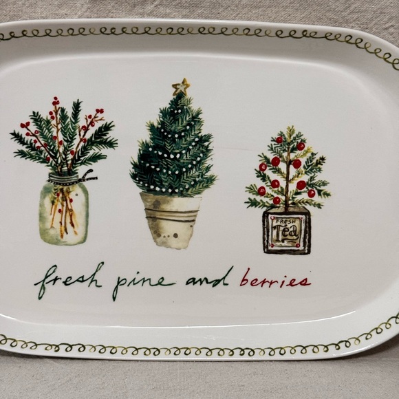NWT Creative Co-Op Stoneware Oval Holiday Platter - Picture 3 of 12